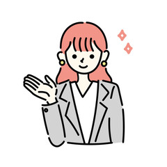 笑顔で案内をする女性のイラスト