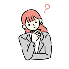 顎に手を当てて考える女性のイラスト