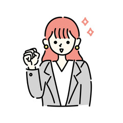 ガッツポーズで応援する女性のイラスト