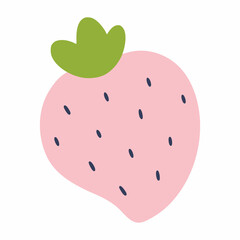Pink cute strawberry in  doodle style. Vector icon with  berry on  white background.