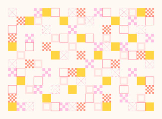Tiles in a chess pattern are connected to each other to create various shapes. Simple pattern design template.
