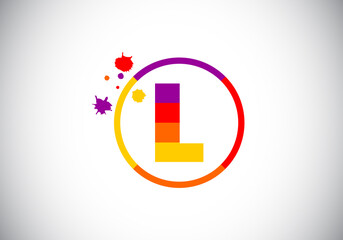 Initial L monogram letter alphabet in a circle with brush splash. Font emblem. Modern vector logo design for painting business and company identity.