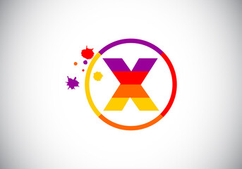 Initial X monogram letter alphabet in a circle with brush splash. Font emblem. Modern vector logo design for painting business and company identity.