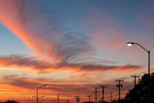 Sunrise Over A Street In Richardson, Texas