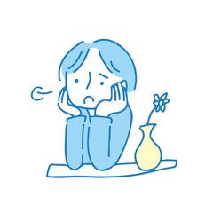 手描きシンプル　悩む女性