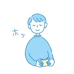 手描きシンプル　ほっとする男性
