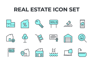 real estate set icon, isolated real estate set sign icon, vector illustration