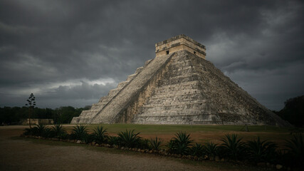 Magnificent Chichen Itzá Pyramids in Mexico Yucatan before storm