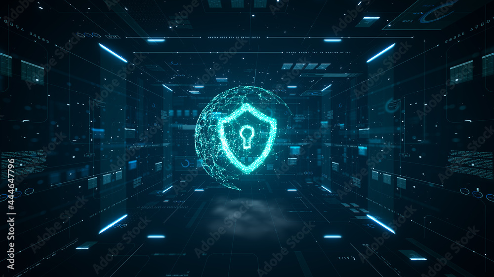 Aufkleber cyber security concept. shield with keyhole icon on digital data background. cyber data security or 