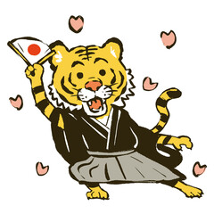 和装で扇子をもつ寅のイラスト　年賀状　寅年