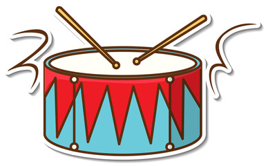 Sticker design with drum and drum sticks isolated