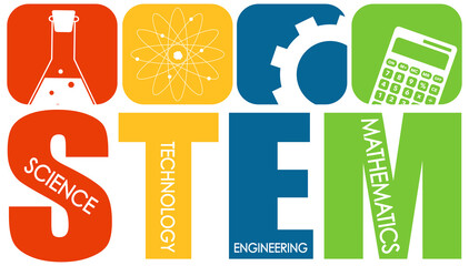 STEM education logo banner with learning icons © GraphicsRF
