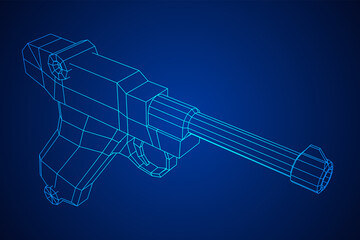 German world war military firearm pistol. Wireframe low poly mesh vector illustration.