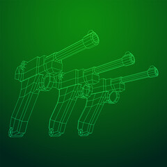 German world war military firearm pistol. Wireframe low poly mesh vector illustration.