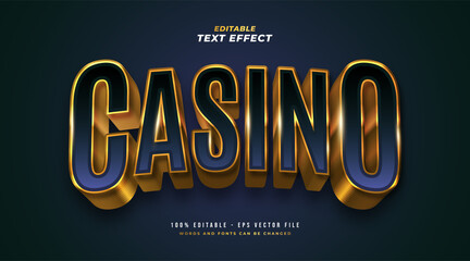 Luxury Blue and Gold Casino Text Style with 3D and Curved Effect. Editable Text Style Effect