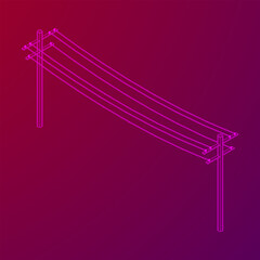 Power transmission high voltage pylon. Wireframe low poly mesh vector illustration.
