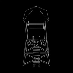 Watchtower or observation tower for hunters. Wireframe low poly mesh vector illustration.