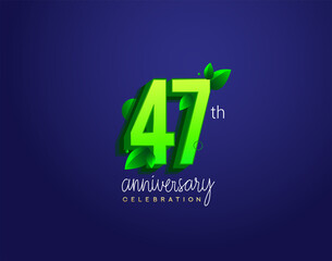 47th anniversary logotype with leaf and green colored, isolated on blue background.
