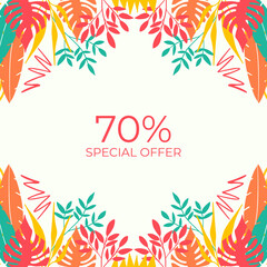 Obraz premium Social media stories and post creative Vector set. Background template with copy space for text and images design by abstract colored shapes, line arts , Tropical leaves warm color of the earth tone