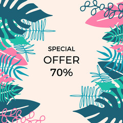 Obraz premium Abstract background designs, summer sale, social media promotional content. Vector illustration floral element