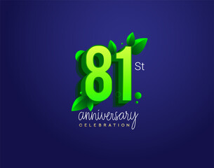 81st anniversary logotype with leaf and green colored, isolated on blue background.