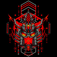 Japanese Samurai Robot with sacred geometry can use for gaming logo