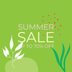 Fashion sale banner or square flyer for social media post template with summer concept, floral decoration, leaves, flower, foliage line art. Can be use for banner, flier, poster, greeting card