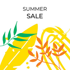 Summer sale organic flat floral template for social media or square flyer. Summer banner with floral decoration. Can be use for greeting card, social media post and more 