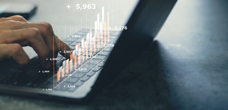Laptop or computer with chart. Investment in business and financial