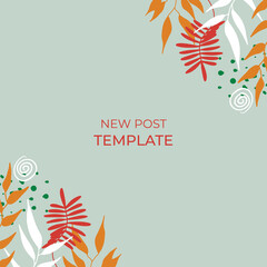 Obraz premium Hand drawn summer instagram posts or social media stories template. Can be use for floral wedding invitation, greeting card, banner, flier, business card and more