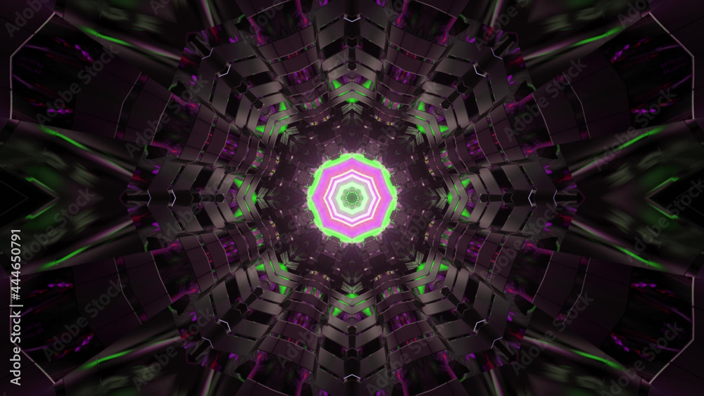 Wall mural 3d rendering of a glowing neon explosion pattern with a vibrant pink center