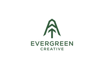 Letter R pine evergreen. fir hemlock spruce conifer cedar coniferous cypress larch pinus tree forest vintage retro hipster line art Logo design