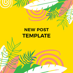 Fototapeta na wymiar Hand drawn summer instagram posts or social media stories template. Can be use for floral wedding invitation, greeting card, banner, flier, business card and more