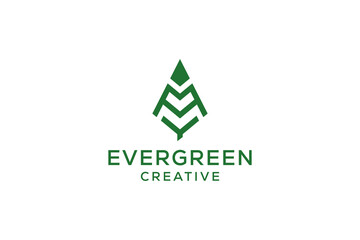 Letter A pine evergreen. fir hemlock spruce conifer cedar coniferous cypress larch pinus tree forest vintage retro hipster line art Logo design