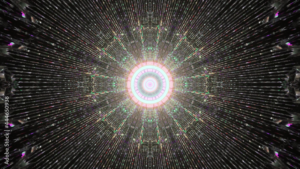 Wall mural 3d rendering of a dark bottomless pit with neon lights coming out of the center like an explosion
