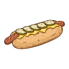 Hot dog. Hand drawn vector illustration with hot dog.