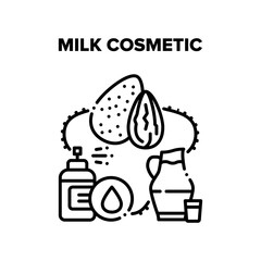 Milk Cosmetic Vector Icon Concept. Almond Nut Natural Milk Cosmetic, Moisturizing Liquid Bottle Spray And Dairy Beauty Liquid. Eco Product For Protection And Care Skin Black Illustration