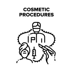 Cosmetic Beauty Procedures Vector Icon Concept. Cosmetic Beauty Procedures And Medical Surgery Operation Make Doctor For Patient. Spa Salon Or Medicine Clinic Treatment Black Illustration