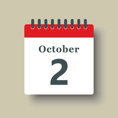 Icon day date 2 October, template calendar page