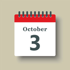 Icon day date 3 October, template calendar page