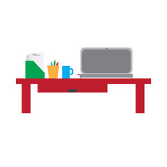 Top view of desk background. Set of Flat vector design illustration of modern business office and workspace.