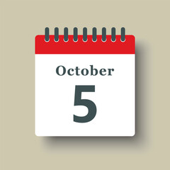 Icon day date 5 October, template calendar page