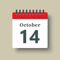 Icon day date 14 October, template calendar page