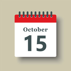 Icon day date 15 October, template calendar page