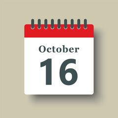 Icon day date 16 October, template calendar page