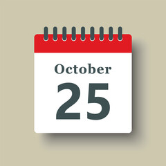 Icon day date 25 October, template calendar page
