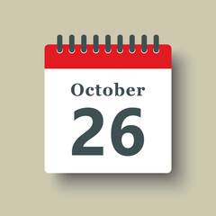 Icon day date 26 October, template calendar page