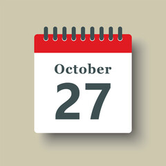 Icon day date 27 October, template calendar page