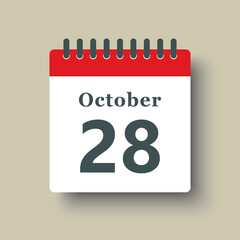 Icon day date 28 October, template calendar page