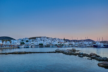 Obraz premium Iconic view from the picturesque seaside village of Naousa in the island of Paros, Cyclades, Greece, during summer period